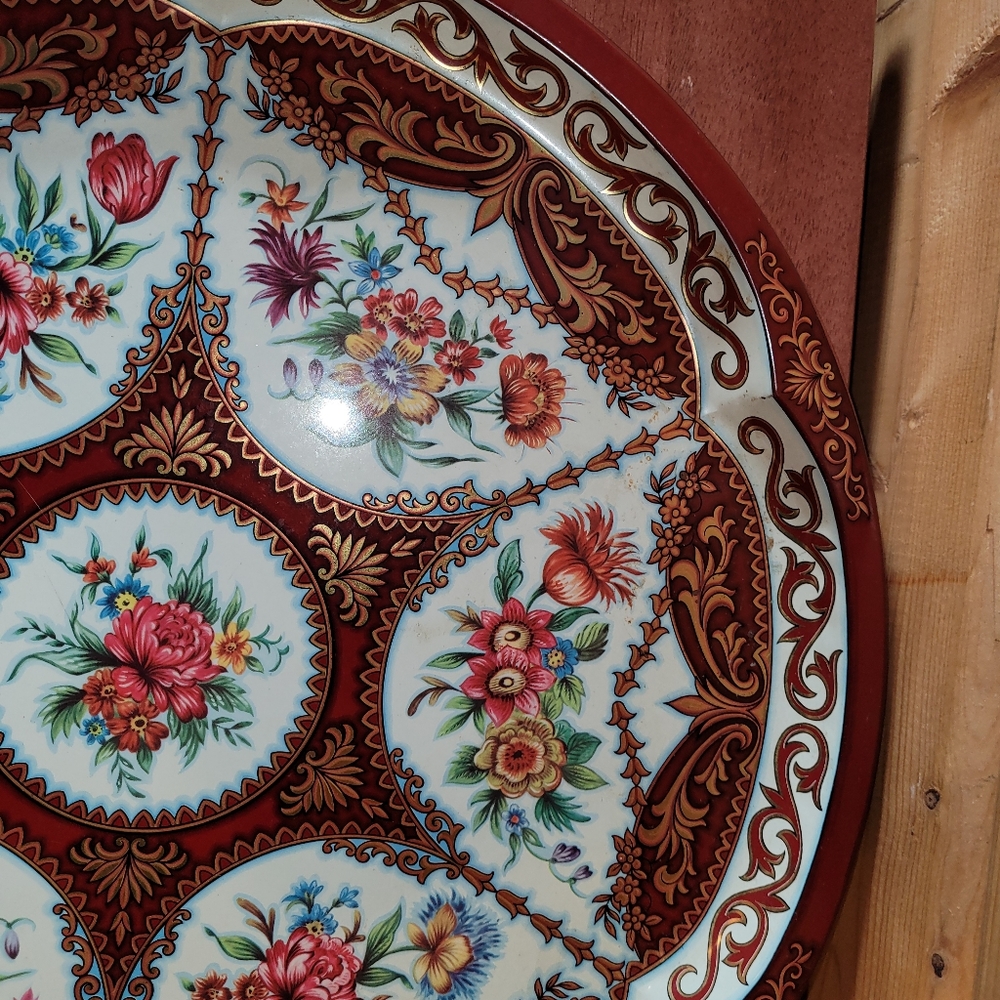 Vintage 1971 Daher Decorated Ware Round Metal Tray, Dutch Garden Floral Pattern - Picture 5 of 12